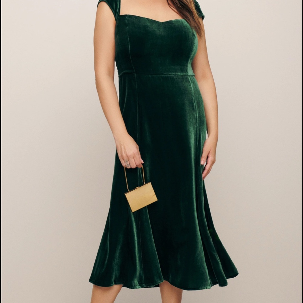 Reformation Forest Green Velvet Midi Dress